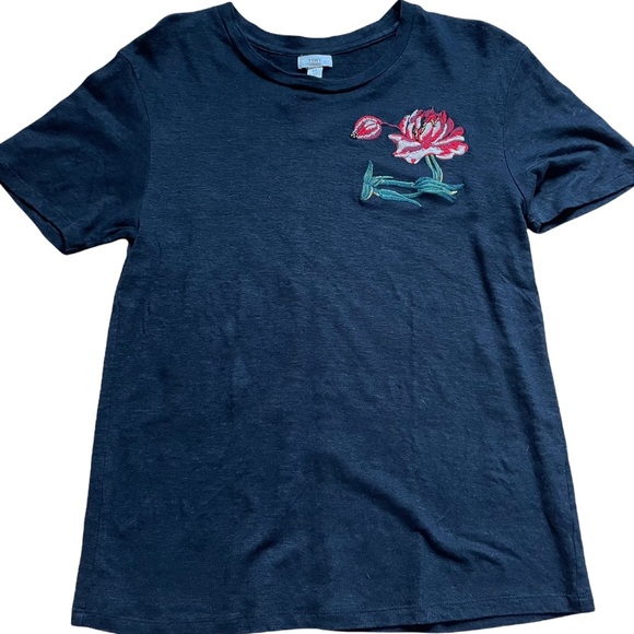 Anthropologie Tiny "Rona" Linen Embroidered T-Shirt Tee - Picture 2 of 5